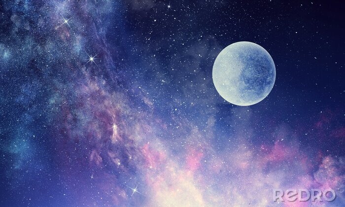 Canvas Heldere maan in de paarse ruimte