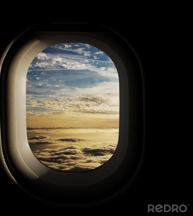 Canvas hemelse lucht gezien door de ramen van een vliegtuig