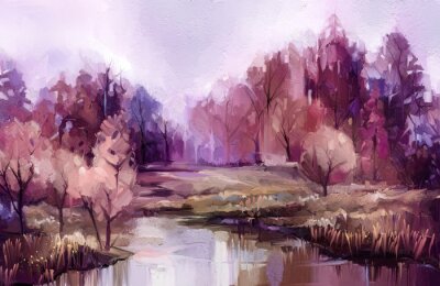 Canvas Herfst bos en rivier