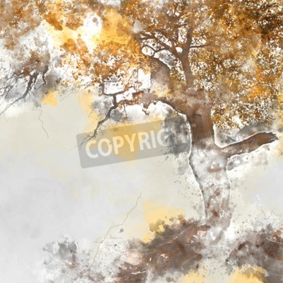 Canvas Herfstboom geschilderd met waterverf