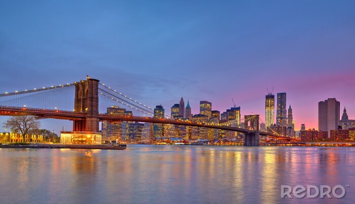 Canvas Het begin van de dag over de Brooklyn Bridge