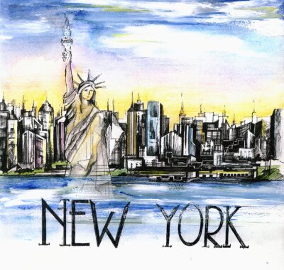 Canvas het panoramische uitzicht over New York city aquarel
