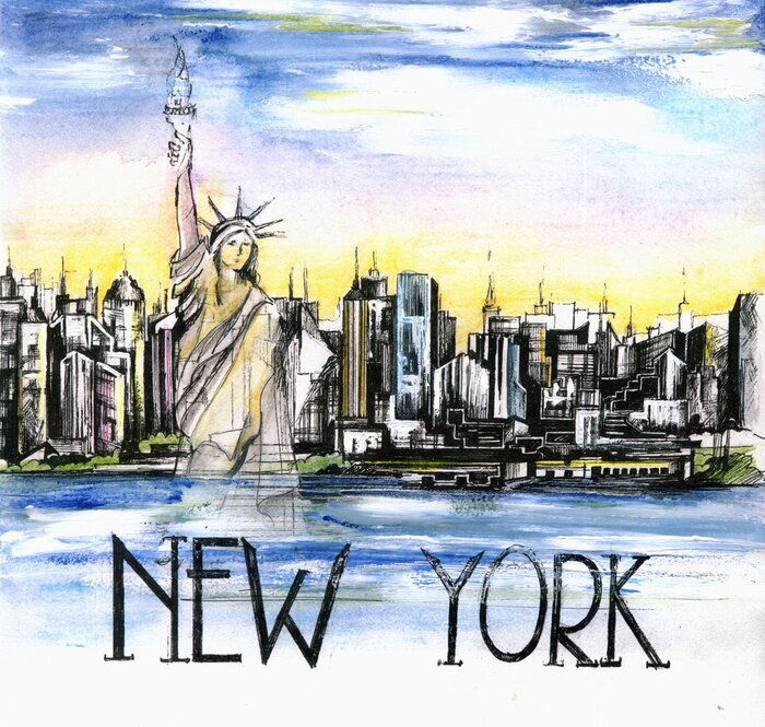 Canvas Het panoramische uitzicht over New York city aquarel