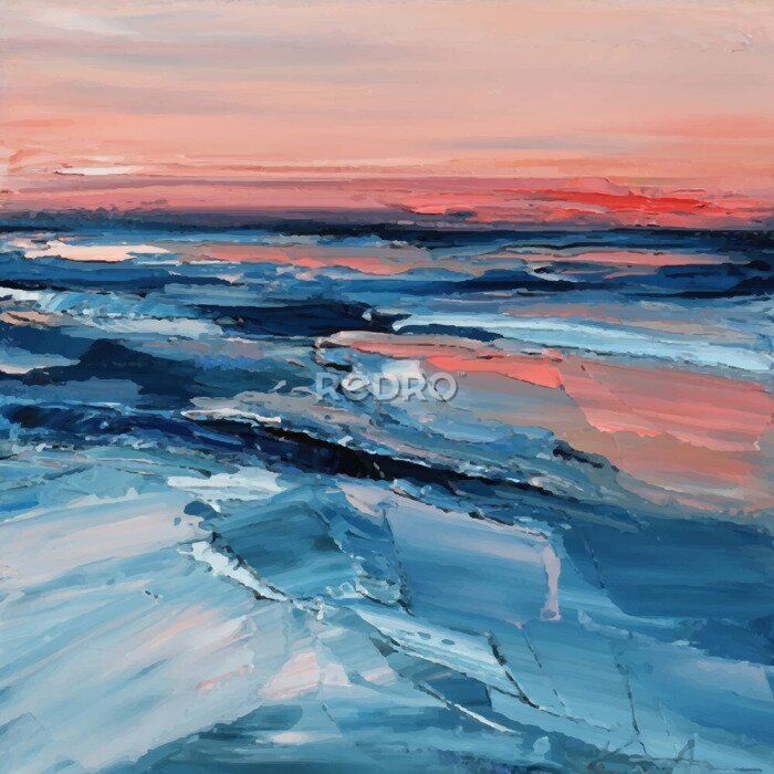 Canvas Het rood van de zonsondergang aan zee