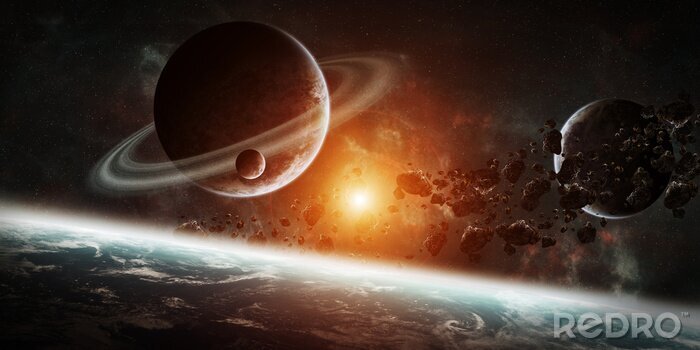 Canvas Het zonnestelsel met de zon in de verte