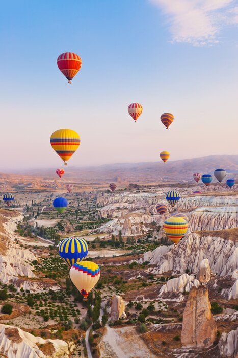 Canvas Hete luchtballon die over Cappadocia Turkije