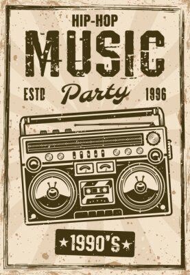 Canvas Hip-hop music party vintage poster with boombox