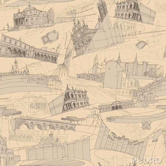Canvas Historische Italiaanse architectuur Collage naadloze patroon