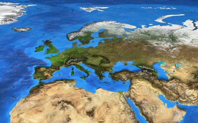 Canvas Hoge resolutie kaart van de wereld gericht op Europa