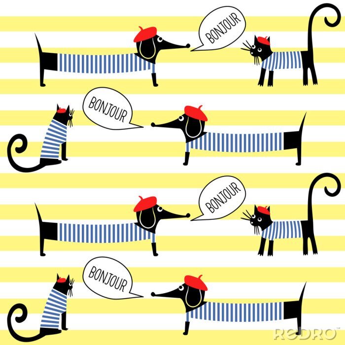Canvas Honden in Franse stijl en letters
