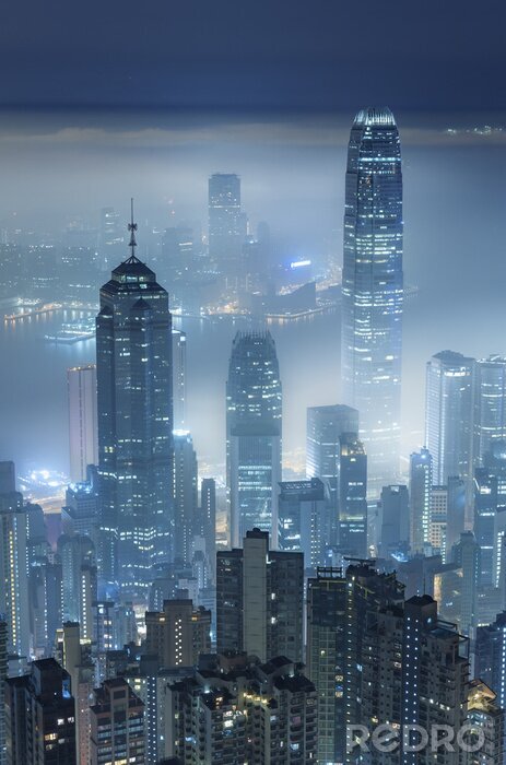 Canvas Hong Kong 's nachts in de mist