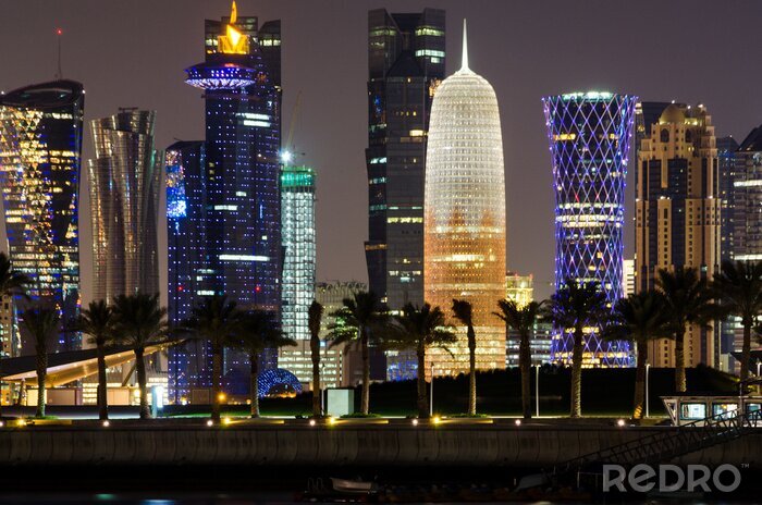 Canvas Horizon Doha bij nacht, Qatar, het Midden-Oosten