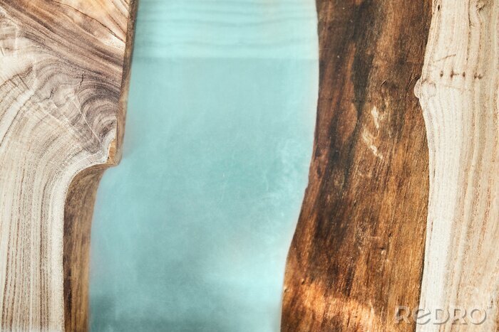 Canvas Horizontal arranged rustic brown weathered wood grain with epoxy resin. Directly Above View. Brown texture slice of wood. Abstract background, empty template