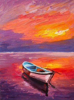 Canvas Houten boot aan de kust