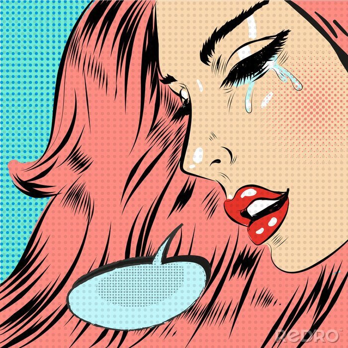 Canvas Huilende vrouw emoties verdriet pop art retro grappige stijl