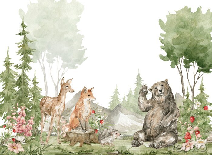 Canvas Huisdierenvrienden in het bos