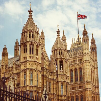 Canvas Huizen van het Parlement in Londen. Retro filter effect