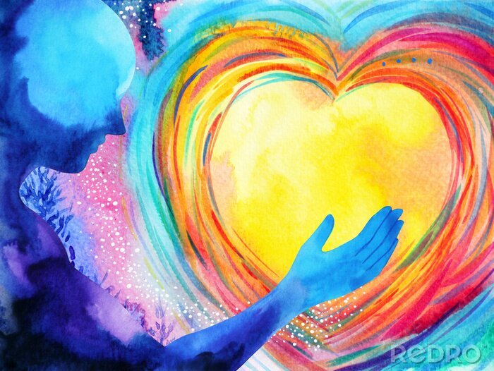 Canvas human and love spirit powerful energy connect to the universe power abstract art watercolor painting illustration design hand drawn