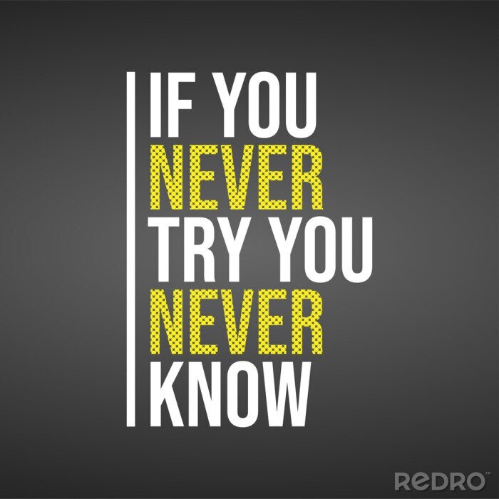 Canvas if you never try you never know. Motivation quote with modern background vector