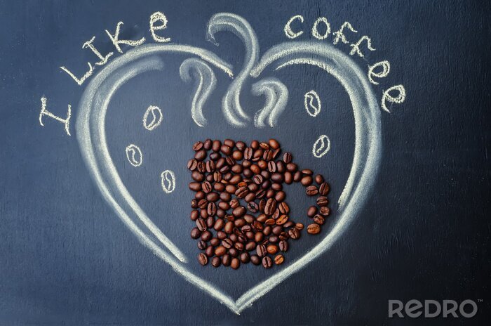 Canvas Ik hou van koffie met koffiebonen