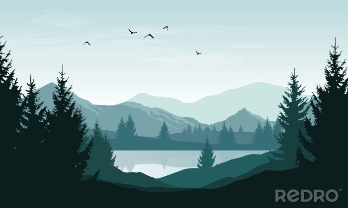 Canvas Illustratie met bergpanorama