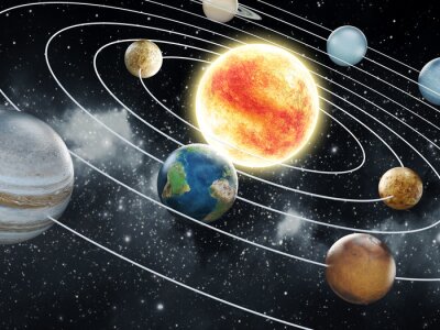 Canvas Illustratie van het zonnestelsel met planeten