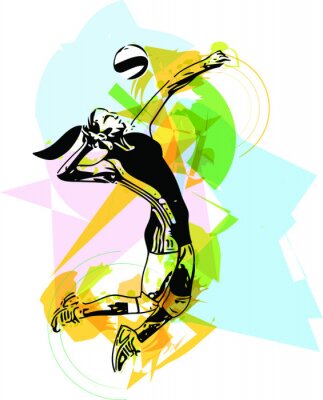 Canvas Illustratie van volleybal speler spelen