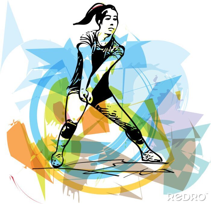 Canvas Illustratie van volleybal speler spelen