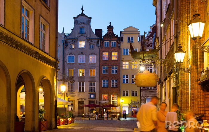 Canvas Image of night light of streets of Gdansk
