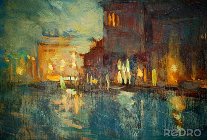 Canvas Impressionisme Venetië bij nacht