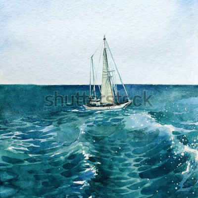 Canvas jacht. schip. zee. waterverf. deze afbeelding kan worden gebruikt als achtergrond, als een onafhankelijk object, als decoratie, als briefkaart, achtergrond of als afdruk