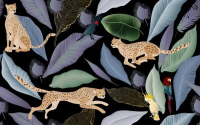 Canvas Jaguars tussen paarse bladeren