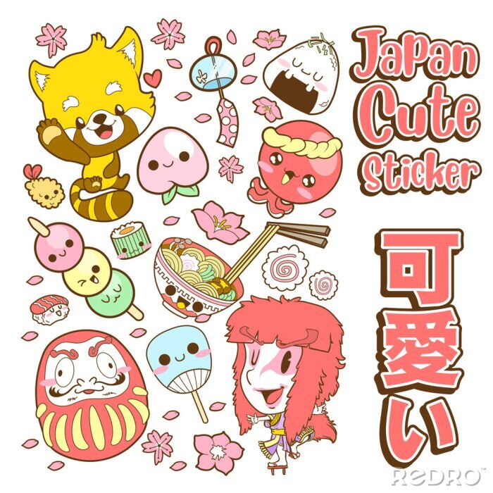 Canvas japan cute doodle sticker and background