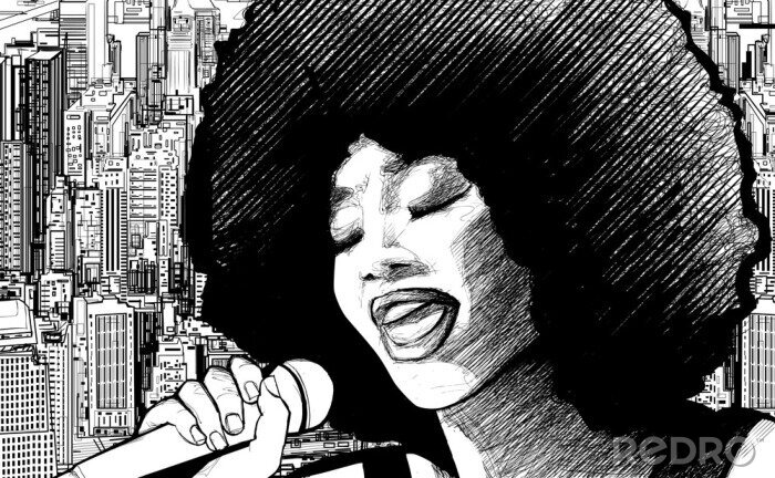 Canvas Jazzmuziek en vrouw