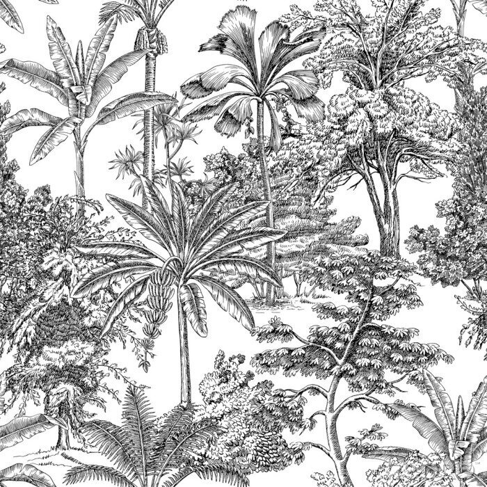 Canvas Jungle in zwart-wit