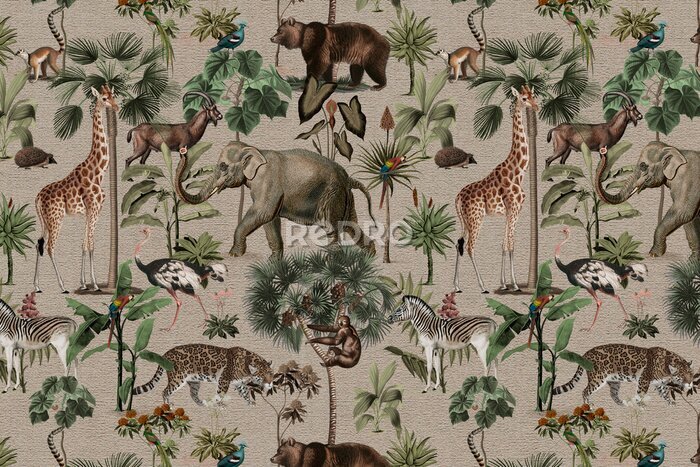 Canvas Jungle pattern background wild animals illustration