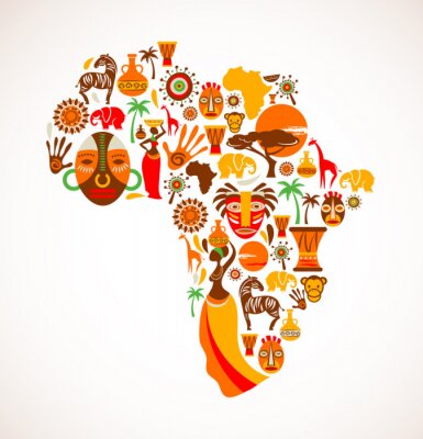 Canvas Kaart van Afrika met vector iconen