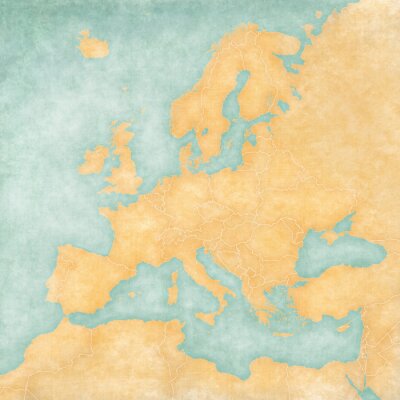 Canvas Kaart van Europa in geel en turquoise