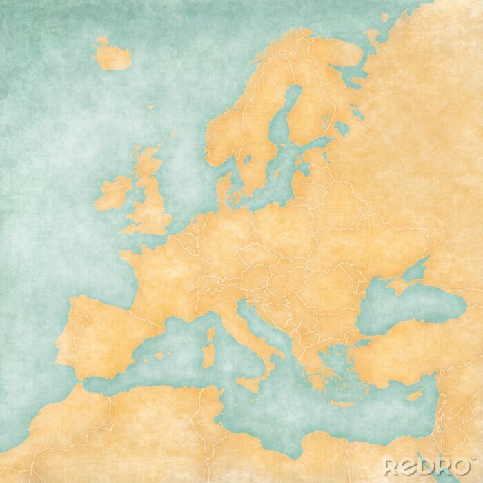 Canvas Kaart van Europa in geel en turquoise