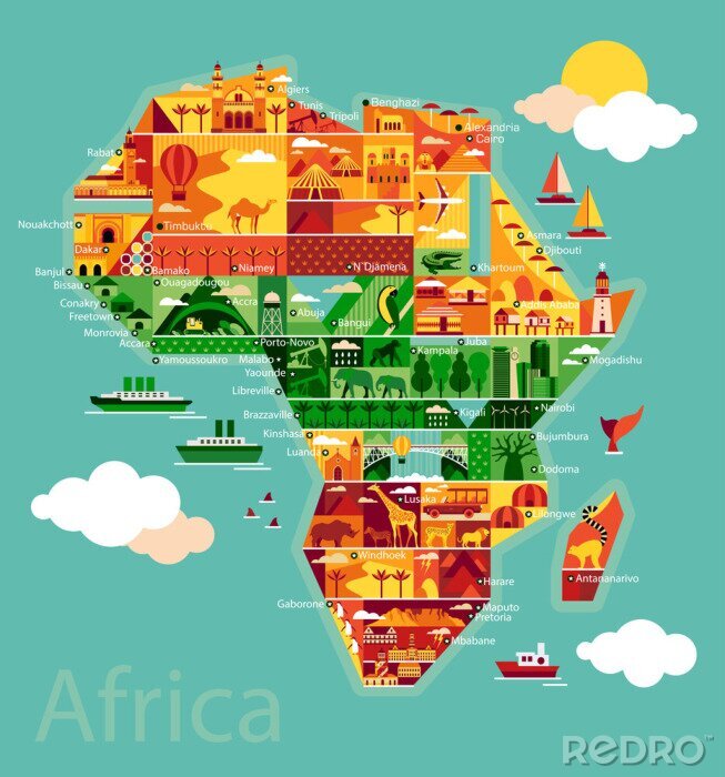 Canvas kaart van het beeldverhaal van Afrika