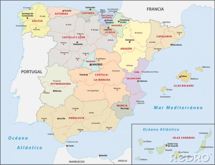 Canvas Kaart van Spanje