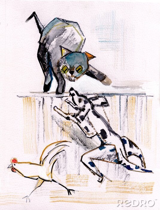 Canvas Kat en hond