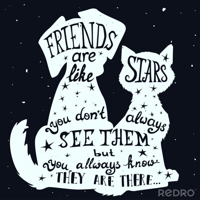 Canvas Kat en hond vrienden grungy kaart voor Dag van de Vriendschap met citaat.