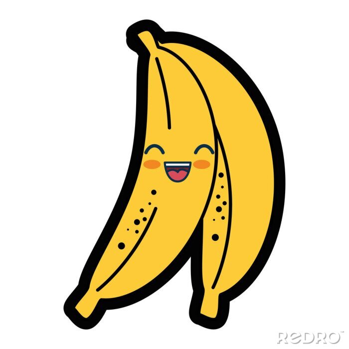 Canvas Kawaii bananen fruit icoon op witte achtergrond. Kleurrijk ontwerp. Vector illustratie