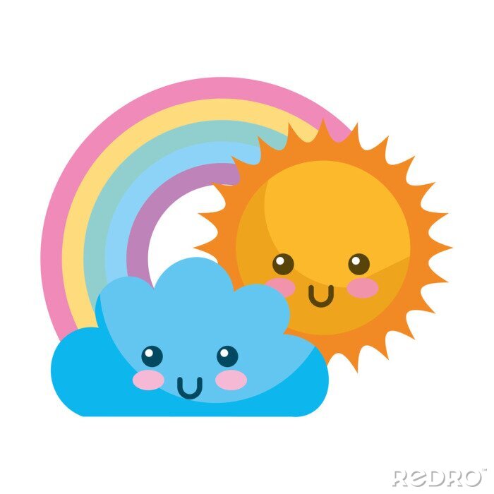 Canvas Kawaii wolk zon en regenboog cartoon