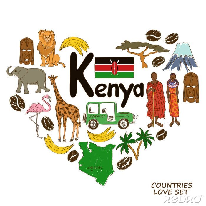 Canvas Keniaanse symbolen in hartvorm begrip