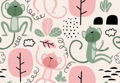 Canvas Kindermotief met aapjes