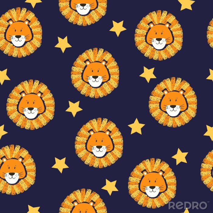 Canvas Kinderpatroon met leeuwen tussen de sterren