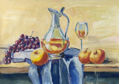 Canvas Klassiek stilleven met fruit en wijn