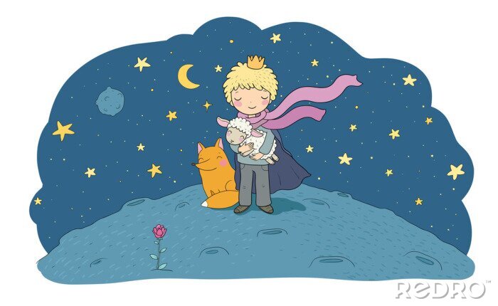 Canvas Kleine prins op een planeet tussen de sterren